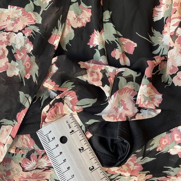 Lily Rose Women Dress M Black Floral A-Line Ruffle Belted Cold Shoulder Rompers - Picture 11 of 14